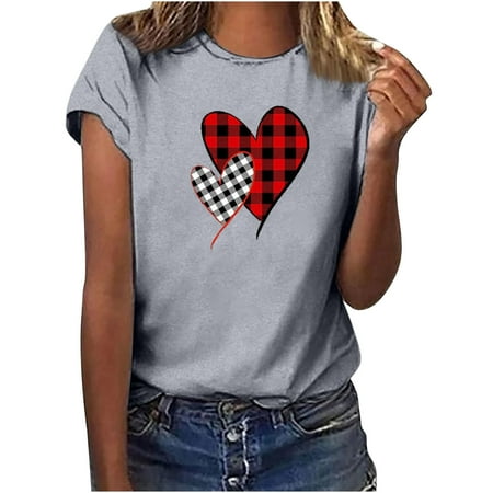 

Women s Shirt Tees Funny Cute Short Sleeve Fall T Shirt Hearth Love Shirt Gift Tops Blouse Gift For Couples Women S Tops Tees & Blouses Gray XXL