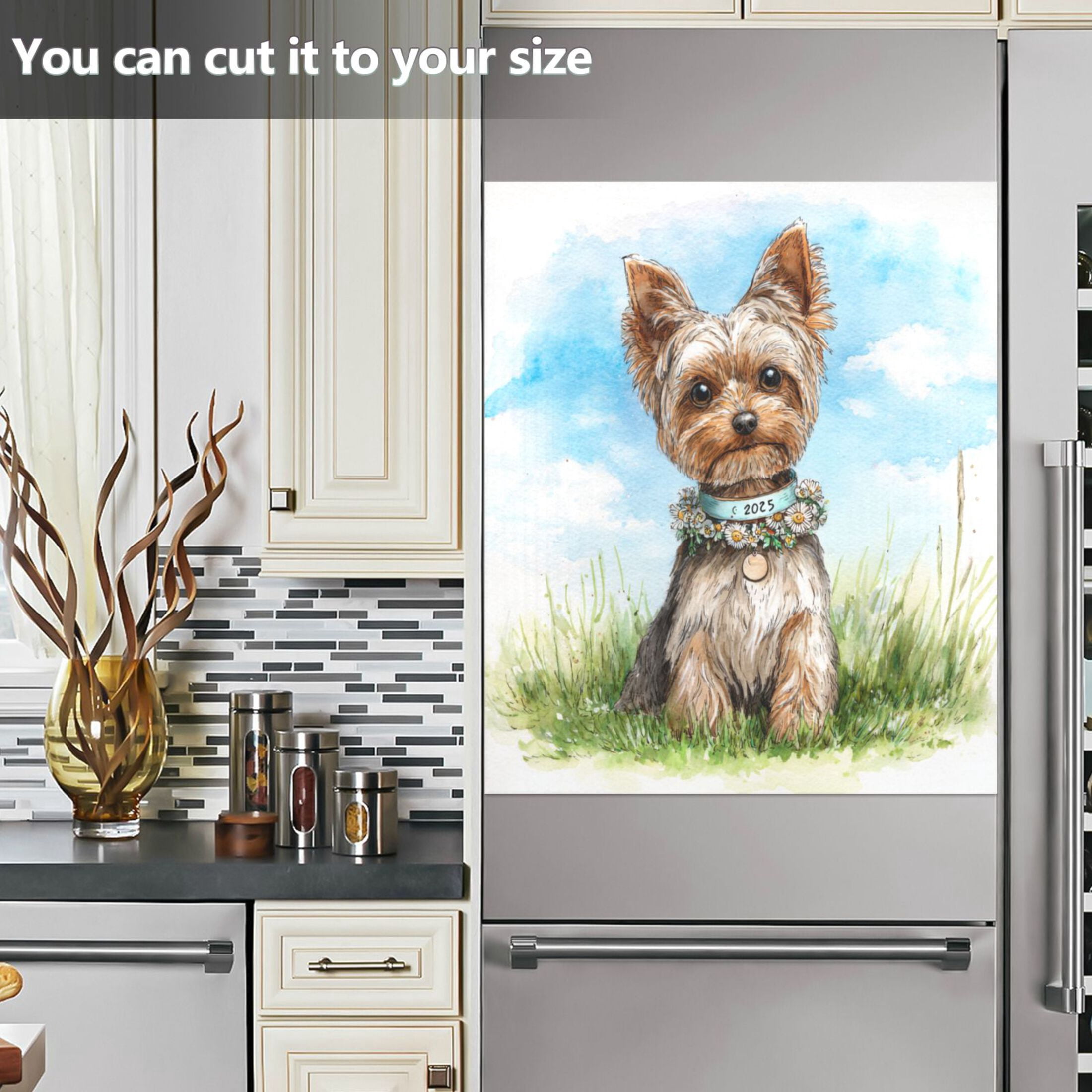 Dishwasher Magnetic Refrigerator Magnet Cover Sticker Home Decorative 23"x26" Adorable Yorkshire Terrier