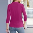 thumbnail image 4 of Women's Polo Shirts 3/4 Length Sleeve Tops Collared Button Down Golf Tee Casual Spring Summer Work T Shirts Purple 3XL, 4 of 5