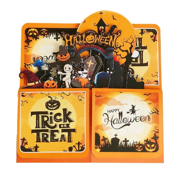 Tarjetas emergentes de Halloween para niños Tarjetas de felicitación de Halloween emergentes en 3D con sobre y tarjeta de nota Casa embrujada Luna Murciélagos Fantasma Calabaza
