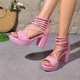 thumbnail image 5 of Viluyesy Womens Dress Pumps, Chunky Heels Open Toe Back Zipper Elegant Party Wedding Shoes Pink US8.5, 5 of 9
