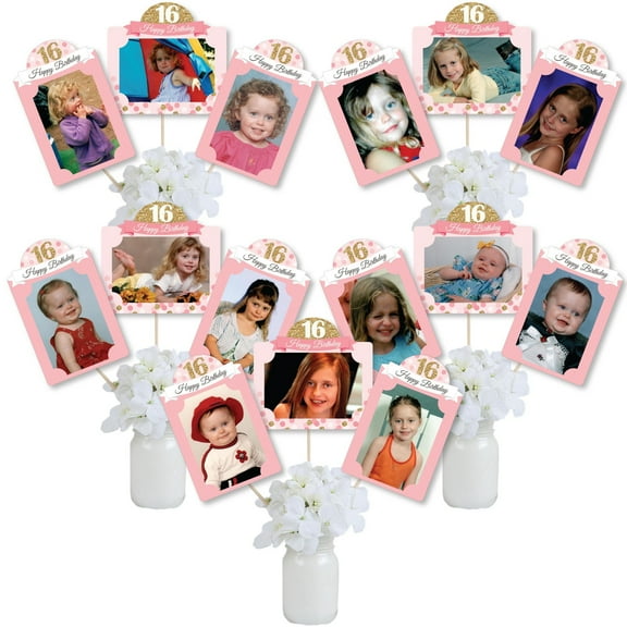 Big Dot of Happiness Sweet 16 - 16th Birthday Party Picture Centerpiece Sticks - Photo Table Toppers - 15 Pieces