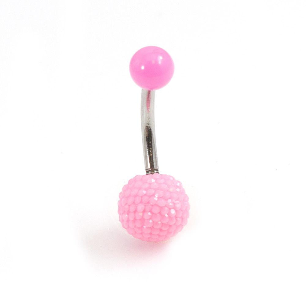 Belly Button Ring with Acrylic Textured Designed Balls 14ga 3/8 inches 10mm 