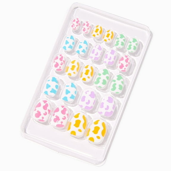 Claire's Rainbow Cow Print Stiletto Press on Vegan Faux Nail Set - 24 Pack