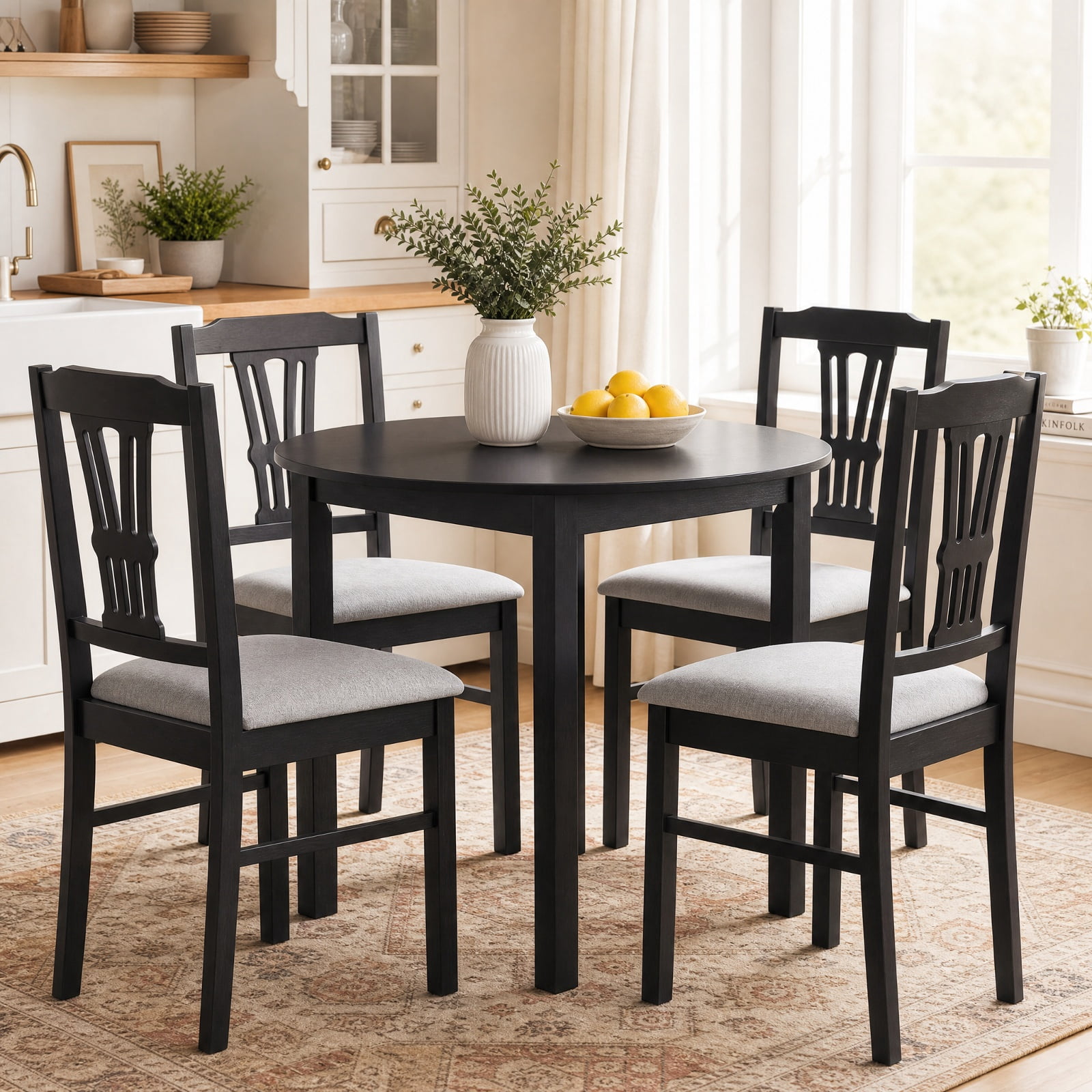 Furnibear Upholstered Dining Chairs Set of 2 Kitchen Chairs with Solid Rubber Wood Frame and Padded Seat for Dining Room, Gray