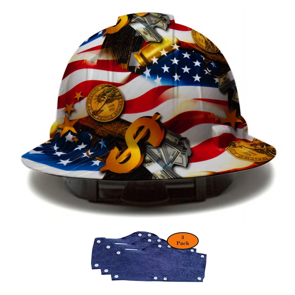 Full Brim Pyramex Hard Hat, Hydrodipped American Flag Money Design