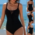 thumbnail image 2 of Duqingm Swimsuit Women's Twist Front One Piece Swimsuit Ruched Tummy Control One Piece Bathing Suits Black,XL, 2 of 7