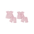 thumbnail image 2 of BemeyourBBs Toddler Baby Girl Summer Clothes Infant Baby Girls Summer 2 Pieces Outfits 3 6 12 18 24 Months 2 3 Years Sleeveless Solid Color Ruffle Collar Shirt Tops and Shorts Set, 2 of 9