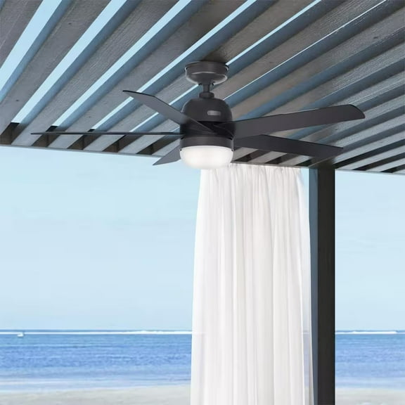 Restored Hunter Fan 52 inch Casual Matte Black Outdoor Ceiling Fan with LED Light Kit (Refurbished)