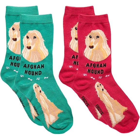 Foozys Unisex Crew Socks | Cute Afghan Hound Dog Canine Themed Novelty Socks | 2 Pair