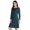 thumbnail image 2 of Inkmeso Knee Length Plain Dress Long Sleeve Boat Neck Tshirt Dress For Women, 2 of 7