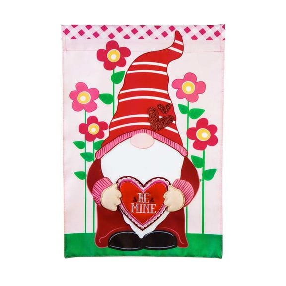 Evergreen 18.00In Valentine Gnome Garden Flag, , Applique Hearts Flowers Double-Sided 169218
