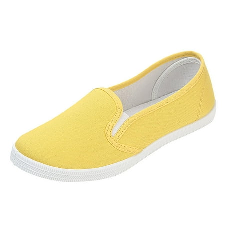 

asdoklhq Flat Shoes for Women Women s Ladies Fashion Casual Versatile Comfortable Canvas Flat Casual Shoes Yellow 42