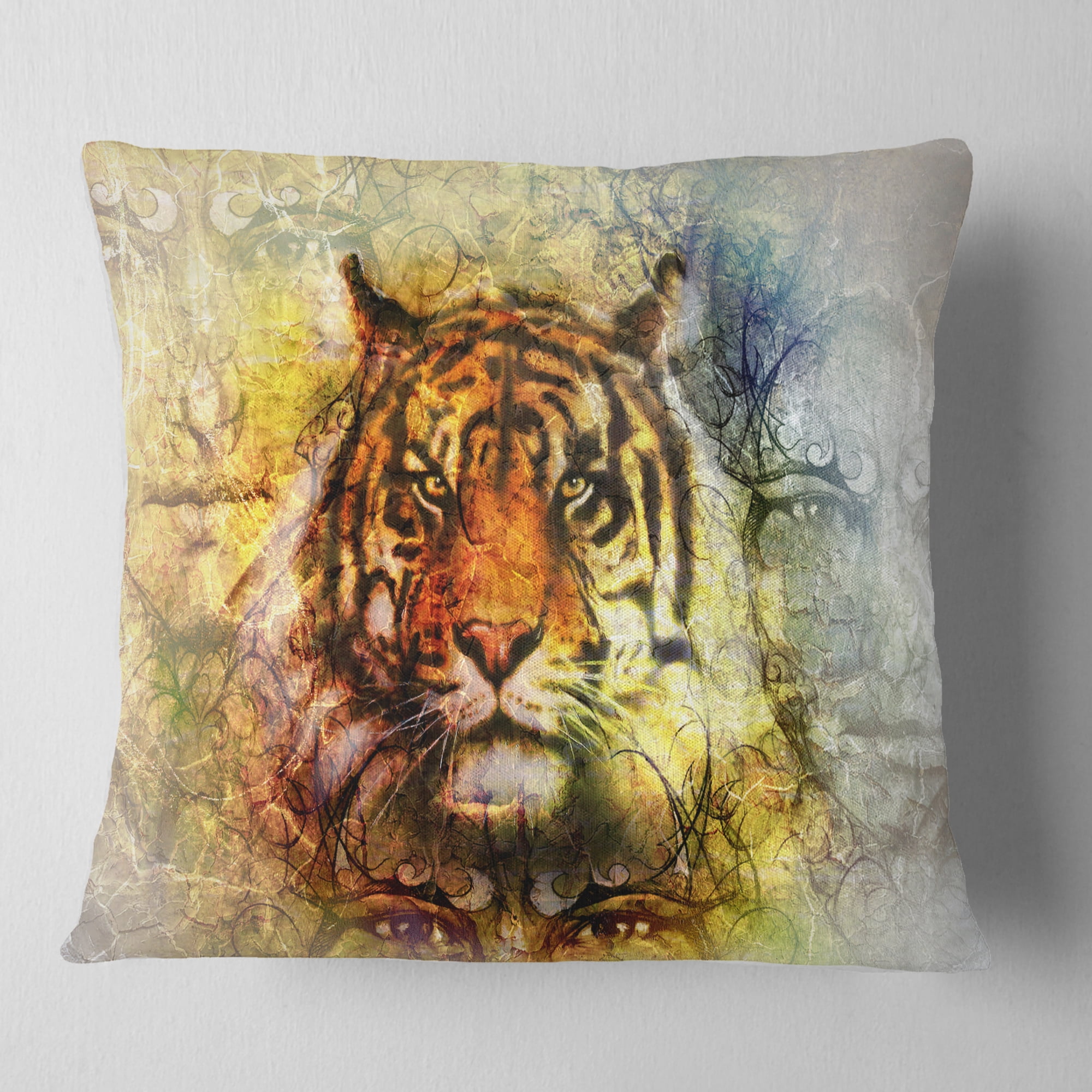 Designart Mighty Tiger with Mystic Face - Animal Throw Pillow - 16x16