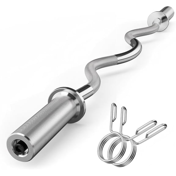 EZ Curl Bar 47 Inch Olympic, Curved Barbell for Home Gym, 2-Inch Plate Compatible, Chrome Curling Bar with Bearings for Biceps Triceps Workout