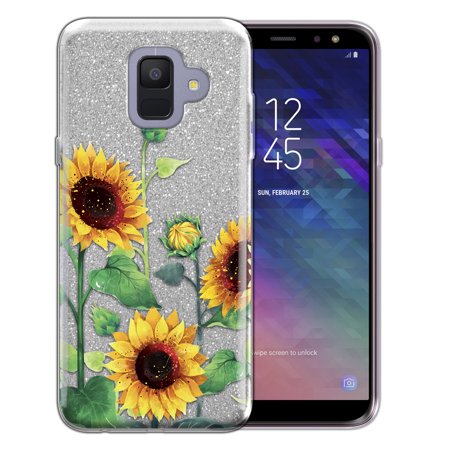 FINCIBO Silver Gradient Glitter Case, Sparkle Bling TPU Cover for Samsung Galaxy A6 A600, Sunflowers