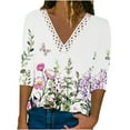 thumbnail image 2 of Kayannuo Womens Long Sleeve Tops Clearance Long Sleeve V-Neck Floral Print Lace Insert Fall Blouses for Women Fashion versatile Miss Fashion Printed Lace s Blouse Casual Tops, 2 of 5