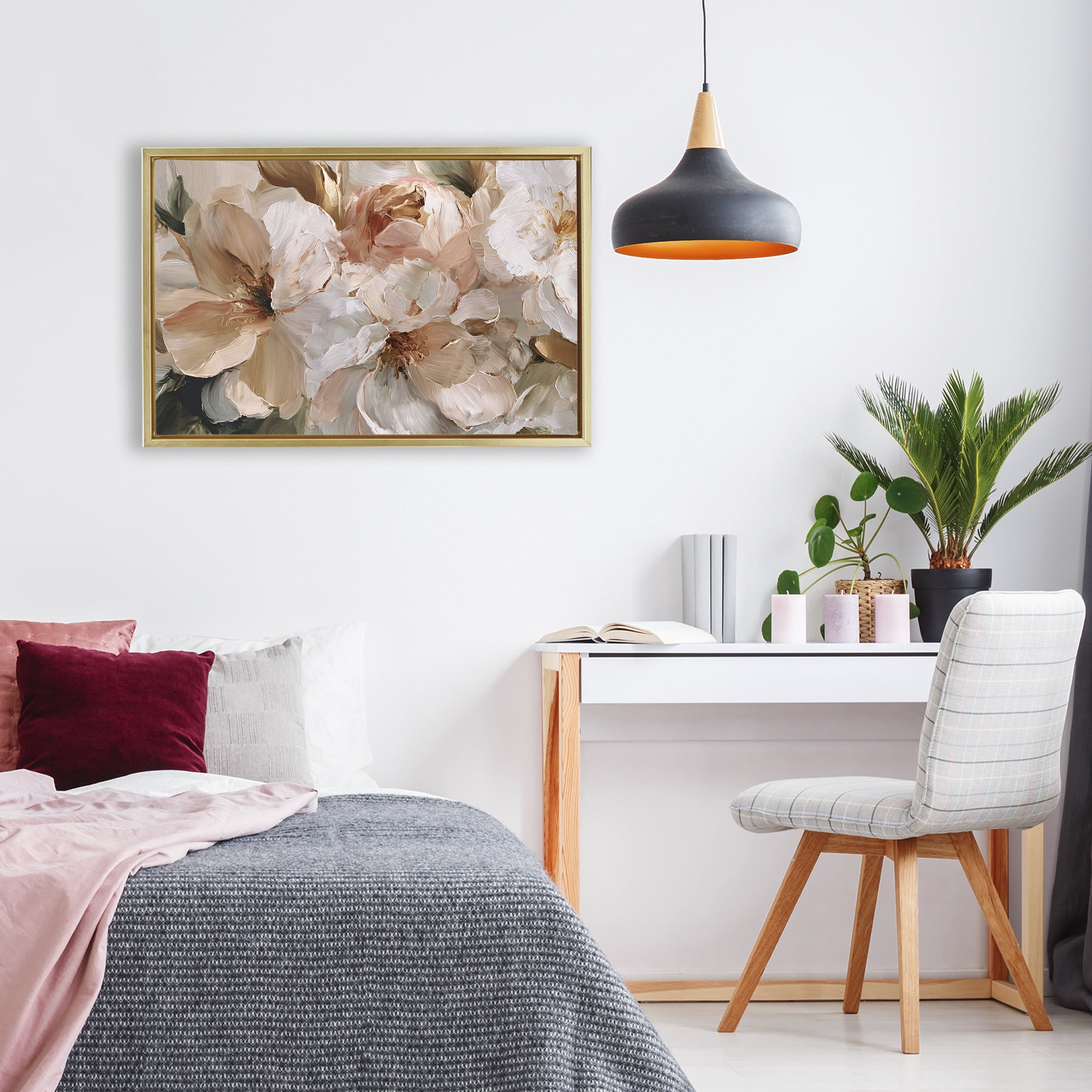 Stupell Industries Pink Brushstroke Petals Gold Framed Floater Canvas Wall Art, design by Jacky Ngan