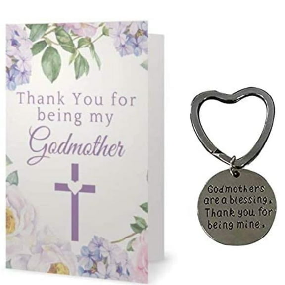 Godmother Keychain & Card Gift, Godmother Key Chain, Godmother Jewelry- Thank You Card, Gift for Godmothers