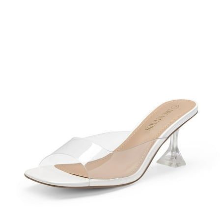 

Women Clear Heels Square Toe Stilettos Heel Mule Slip On Dress Heel Sandals