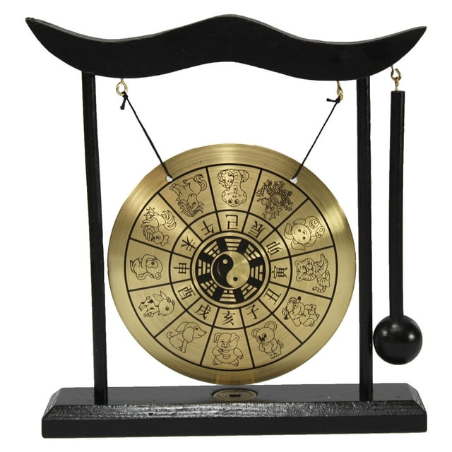 Brass Feng Shui Desktop Table Gong Meditation Desk Bell (Zodiac)