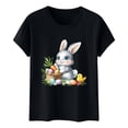 thumbnail image 2 of Easter Day Shirts Womens Short Sleeve Crewneck Tops Bunny Floral Eggs Printed Cute Graphic Tee Basic Tshirts (L, Black), 2 of 6