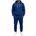 thumbnail image 5 of Liuinsasek Men's 2 Piece Sweatpants Set Winter Solid-Color Hooded Long-Sleeve Sweatshirt and Pocketed Tapered Sweatpants Fashionable Casual Sportswear, 5 of 9