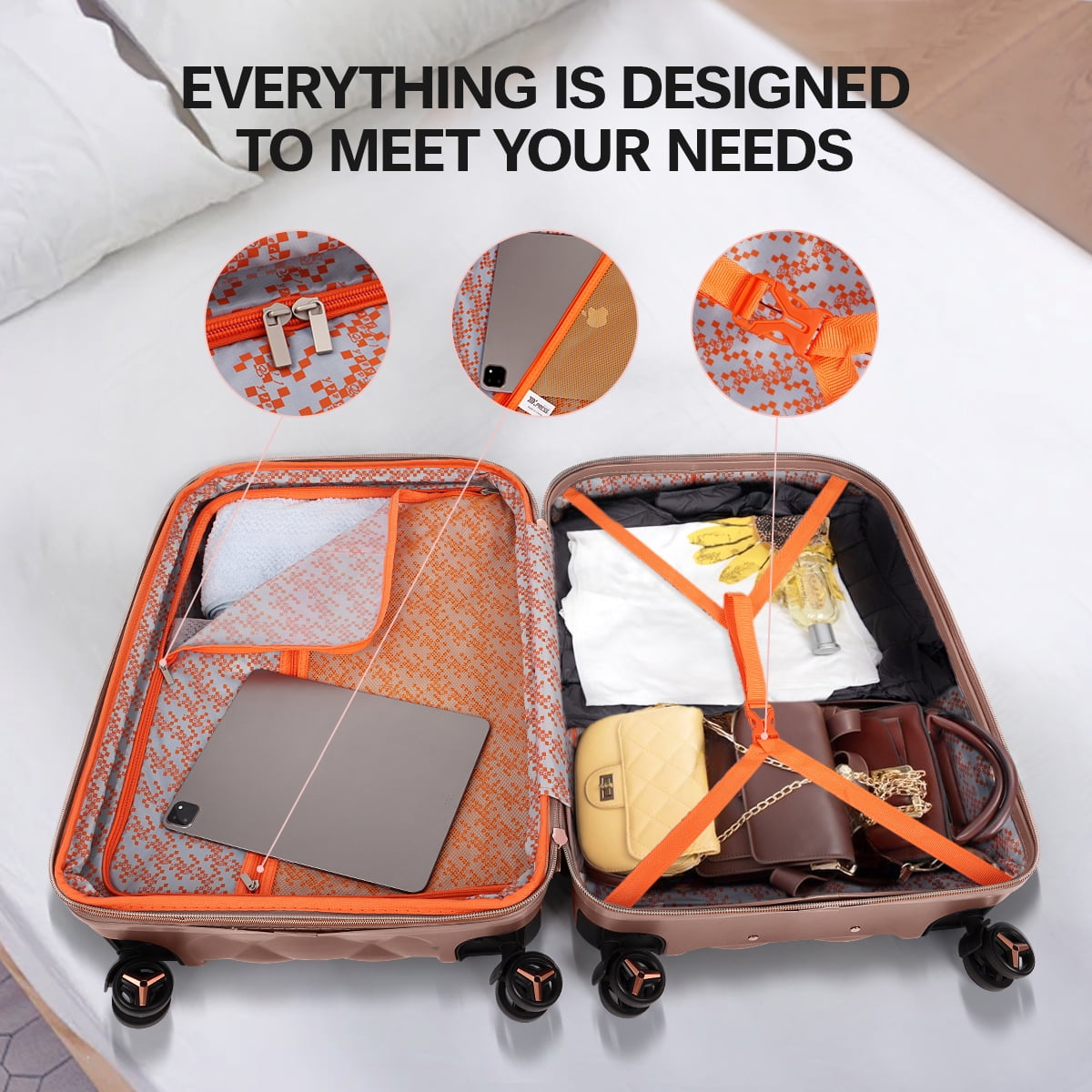 29" Large Checked Luggage Hardside Expandable Suitcase with Spinner Wheels & TSA Lock, Lightweight Rolling Luggage for Travel,Rose Gold, WD8810