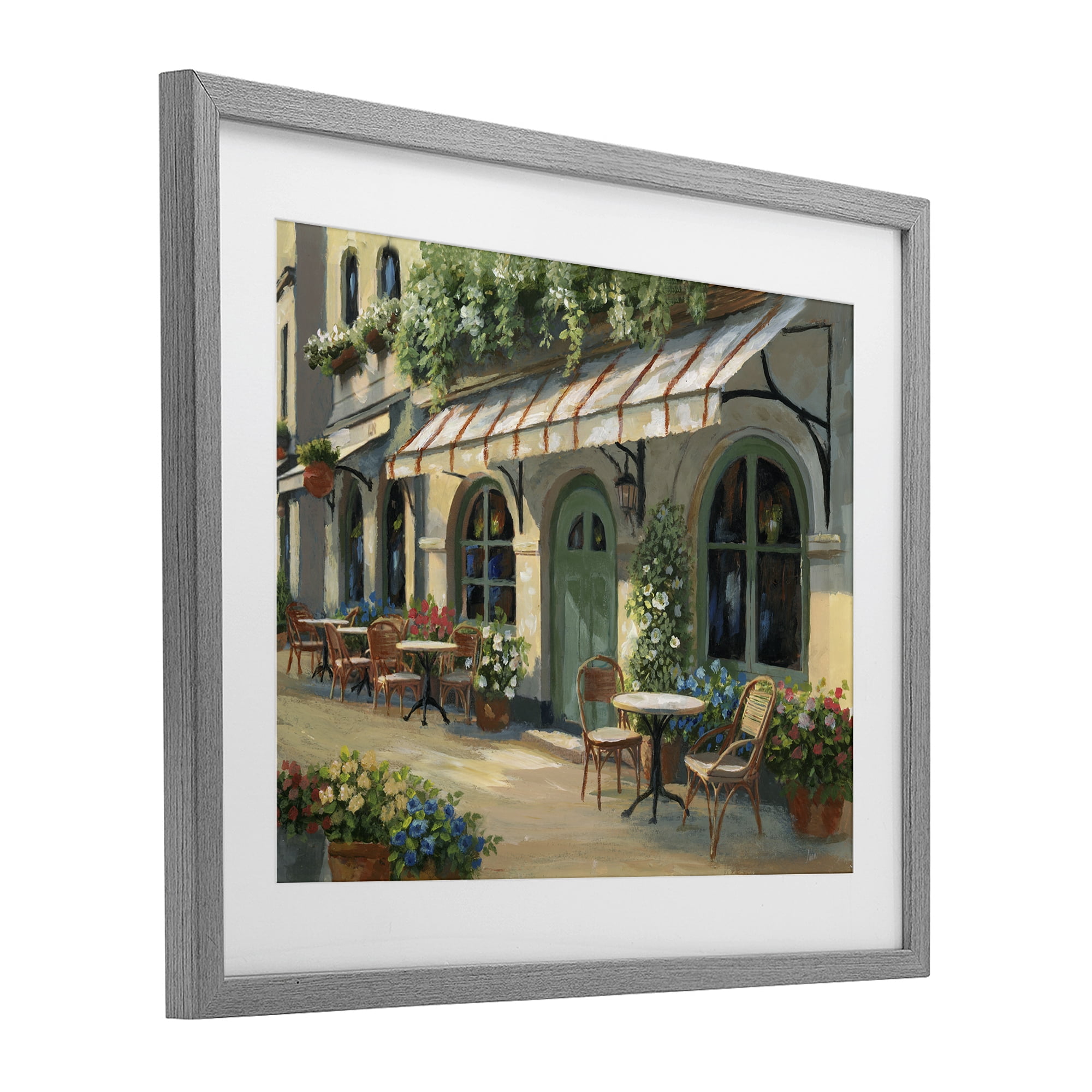 Stupell Industries Cozy Cafe Sunlit Patio Gray Framed Print Under Glass, design by Nan