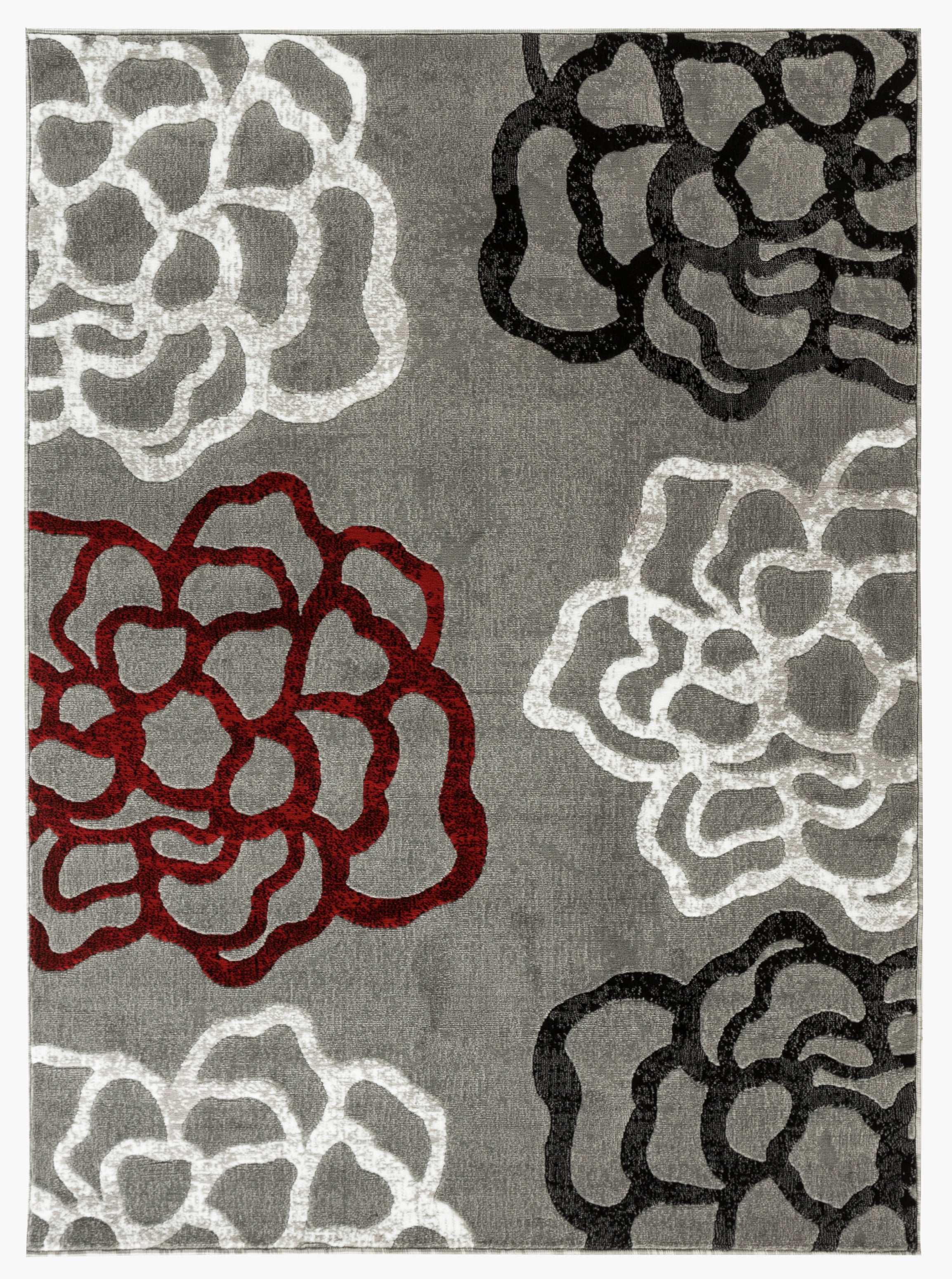 Newport Collection Gray, Burgundy Floral Medallion Modern Area Rug