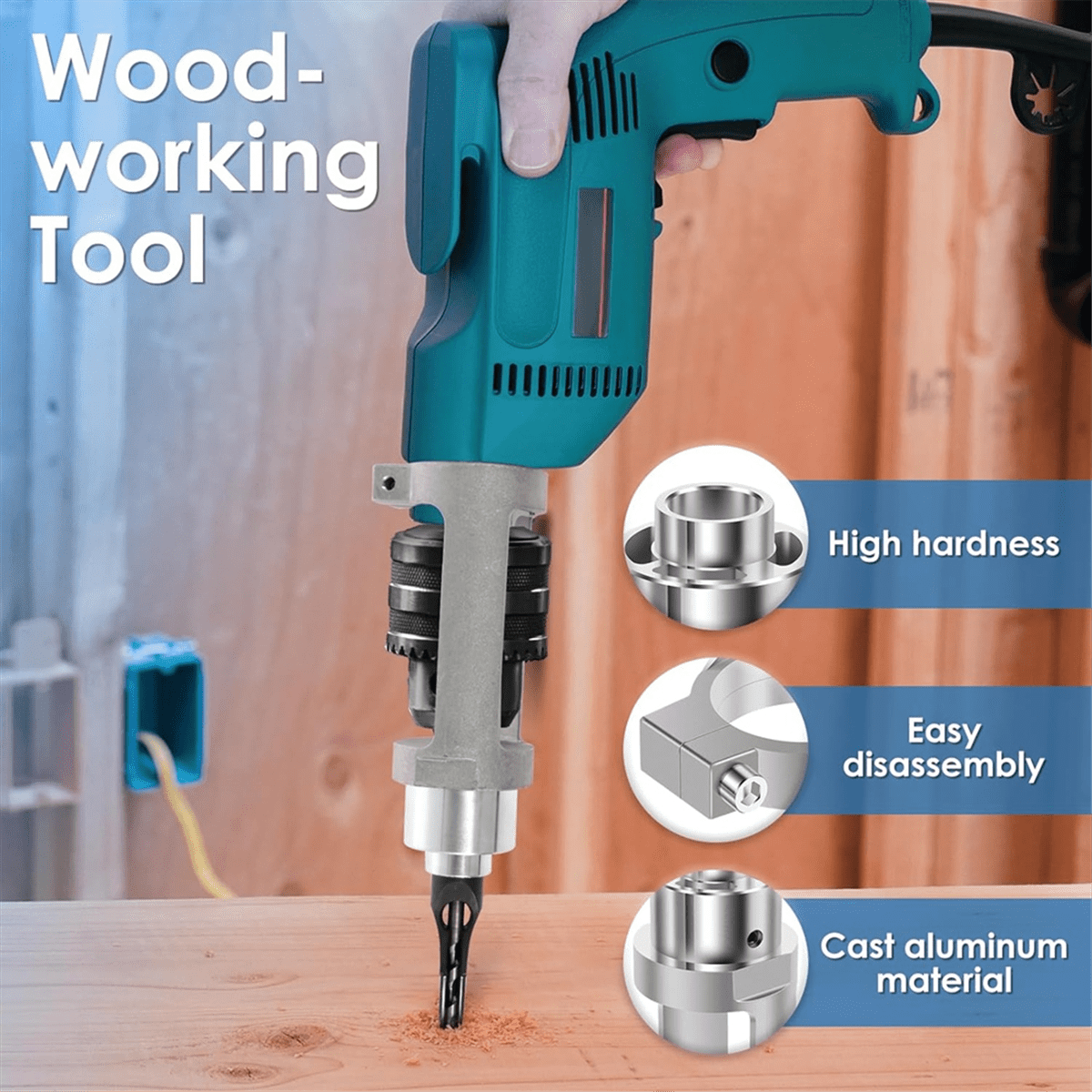 Square Hole Drill Bit Adapter with Drill Bits, Mortising Attachment,Hole Drill Fixing Holder, Power Tool for Woodworking