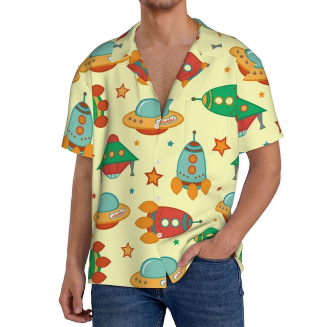 Fotbe Colorful Outer Space Camisa Estampada de Manga Corta para Hombre, Casual de Verano, Estilo Playero, Sin Arrugas-X-Large