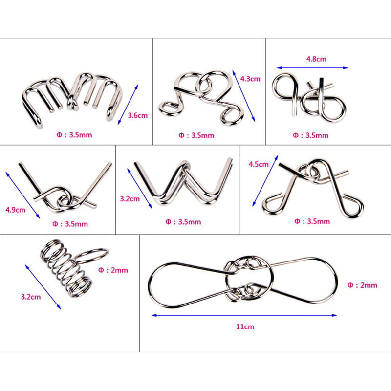 خرید و قیمت Mumoo Bear Metal Wire Puzzle Set of 16,Brain Teaser IQ Test  Disentanglemen Iron Link Unlock Interlock Game Chinese Ring Magic Trick Toy  for Party Favor Kids Adults Challenge