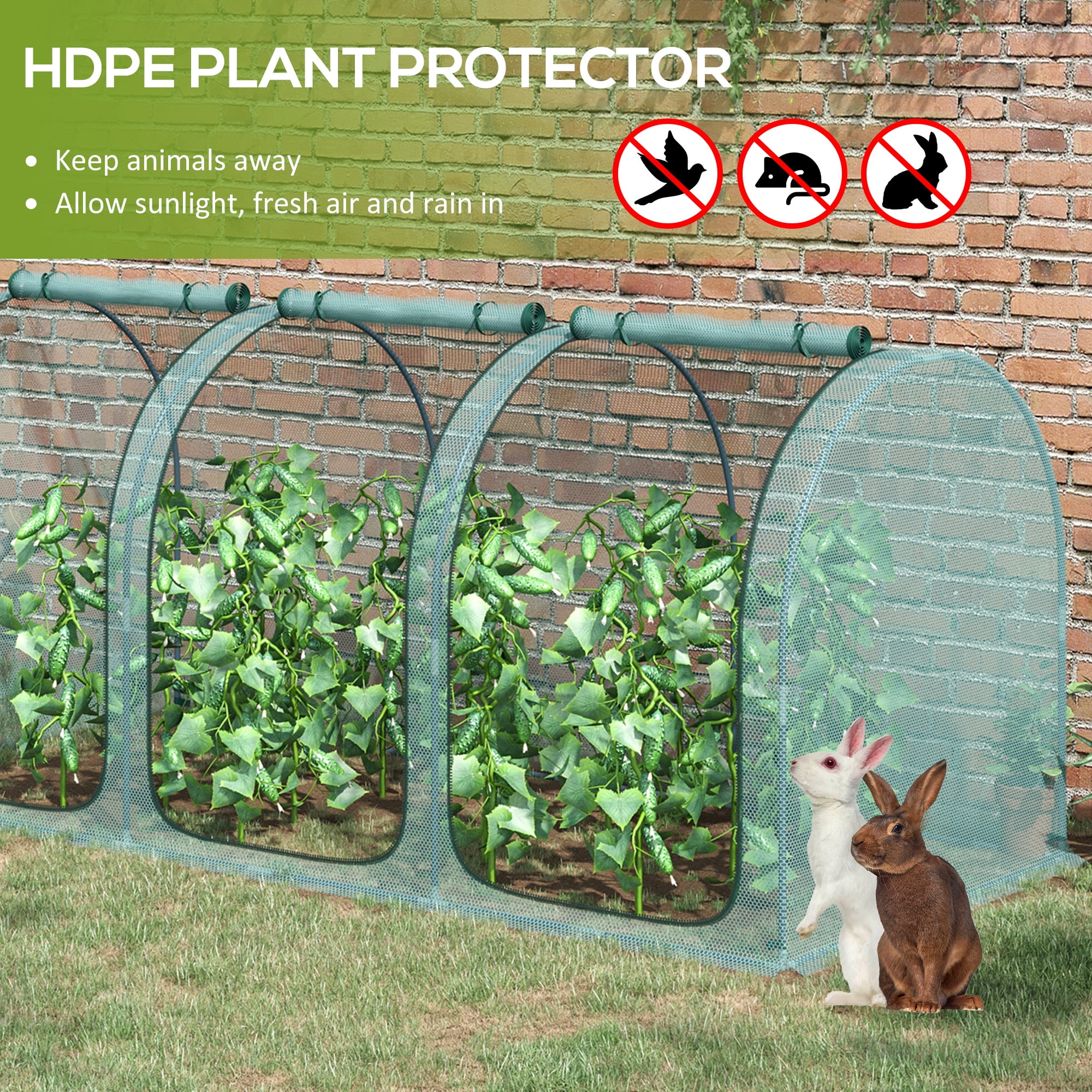 9' x 4' Crop Cage, Plant Protection Tent with Three Zippered Doors, Storage Bag and 6 Ground Stakes, for Garden, Yard, Lawn, Green