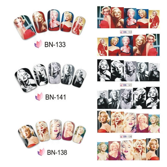 24 Pcs Autocollants d'Art d'Ongles Pop Wraps Complets Transfert d'Eau DIY Marilyn Monroe Manucure Feuille d'Aluminium