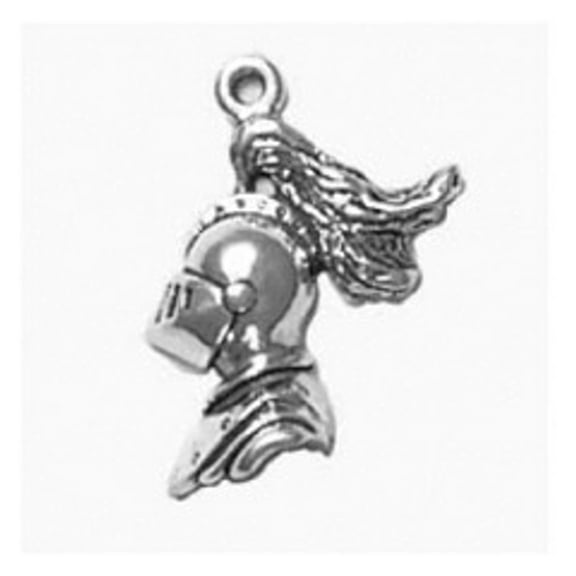 Sterling Silver 16" .8mm Box Chain Partially 3D One Sided Medieval Knight Pendant Necklace