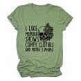 thumbnail image 4 of Camiseta de manga corta para mujer, cuello redondo, moda elegante e informal, talla M, color verde oliva, con estampado negro, 4 of 6