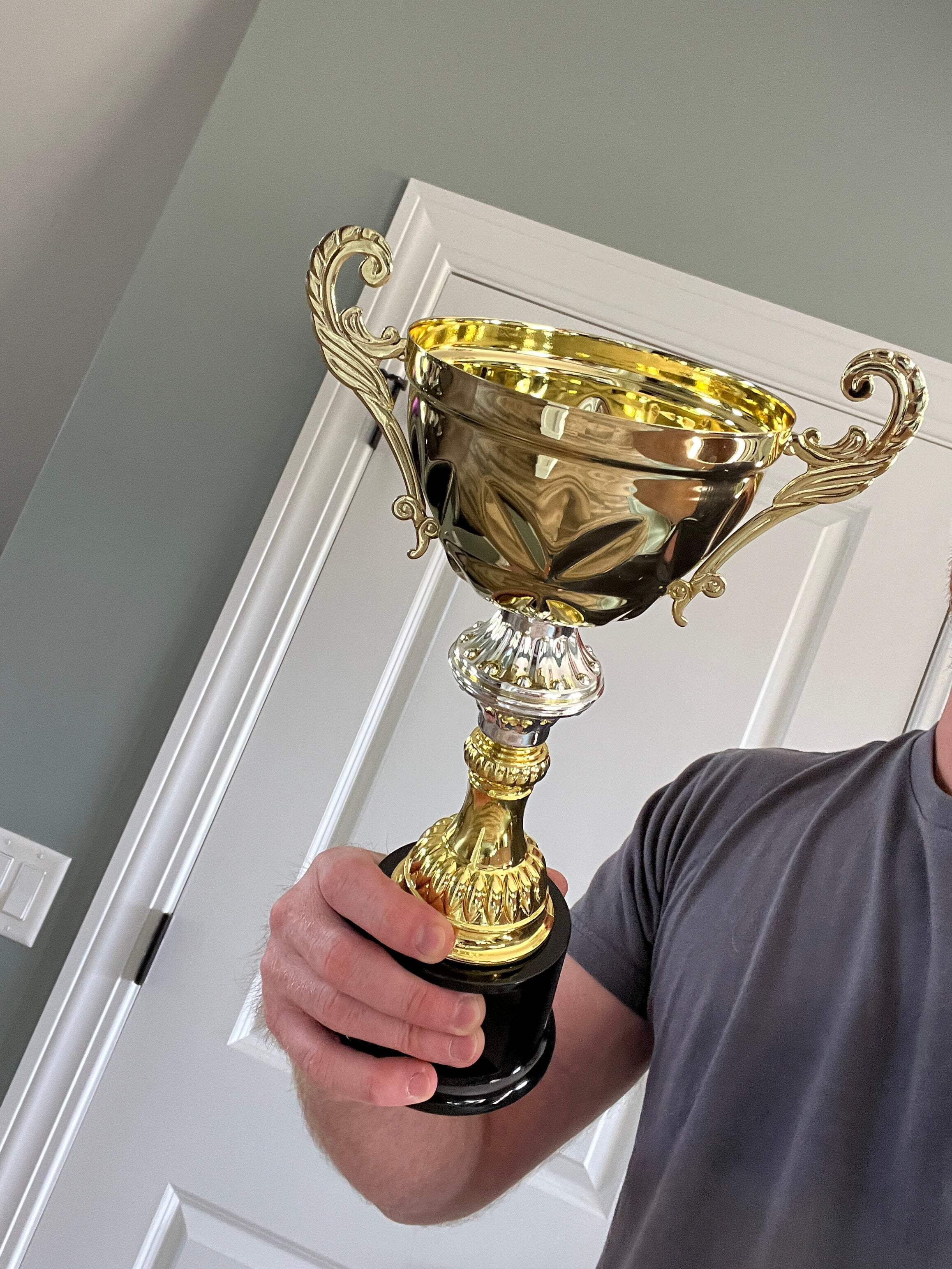 Metal Cup Trophy in Gold or Silver - Trophy Award, Engraved Corporate Trophy Cup Award (10", 11.5", 13" or 14.5" Tall) - Free Engraved Plate Included