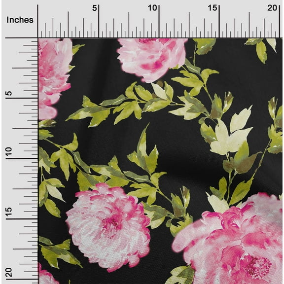 oneOone Organic Cotton Poplin Twill Fabric Watercolor Leaves & Peony Floral Print Sewing Fabric BTY 42 Inch Wide