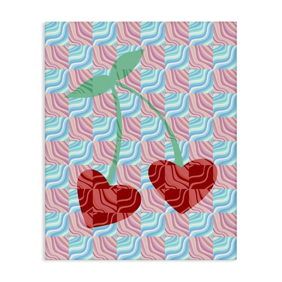 Stupell Industries Groovy Checkered Cherries Food & Beverage Painting Gallery Wrapped Canvas Art Print Wall Art, 16 x 20
