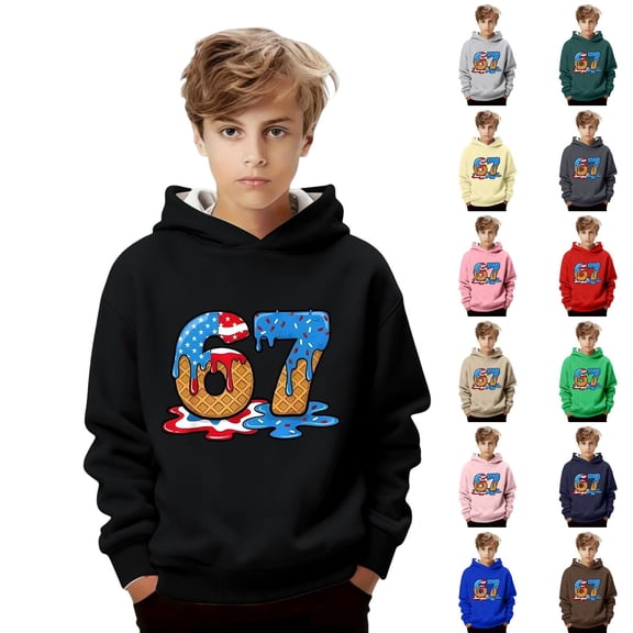 Hpapadks 6 7 Hoodie Kids Graphic Print Hooded Sweatshirt Casual Pullover Long Sleeves Athletic Jacket Boys Six Seven Hoodies