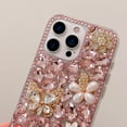 thumbnail image 5 of for iPhone 16 Pro Max Case with Wrist Strap Women Luxury 3D Bling Shiny Rhinestone Diamond Crystal Pearl Handmade Flowers Soft Protective Glitter Case for iPhone 16 Pro Max (Hot Pink), 5 of 9
