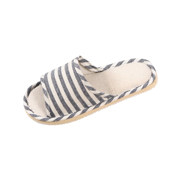 Home Slippers for Men Women Striped Cotton Linen Open-Toe House Slippers Breathable Slide Non-Slip Indoor Outdoor Slippers, 42