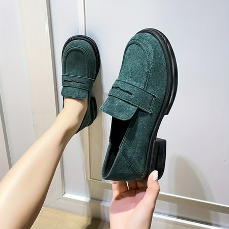 KINODAY Solid Color Chunky Heel Loafers Fashion Preppy Style Dress Shoes Comfortable Slip On Shoes