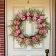 thumbnail image 2 of Couronne de Tulipe de Printemps Décoration de Porte, Couronne de Porte d'Entrée Florale Artificielle Réaliste avec Feuilles Vertes, Réutilisable pour Extérieur et Intérieur, Matériaux Durables Résistants à la Décoloration, Accent de Bienvenue Élégant, 2 of 8