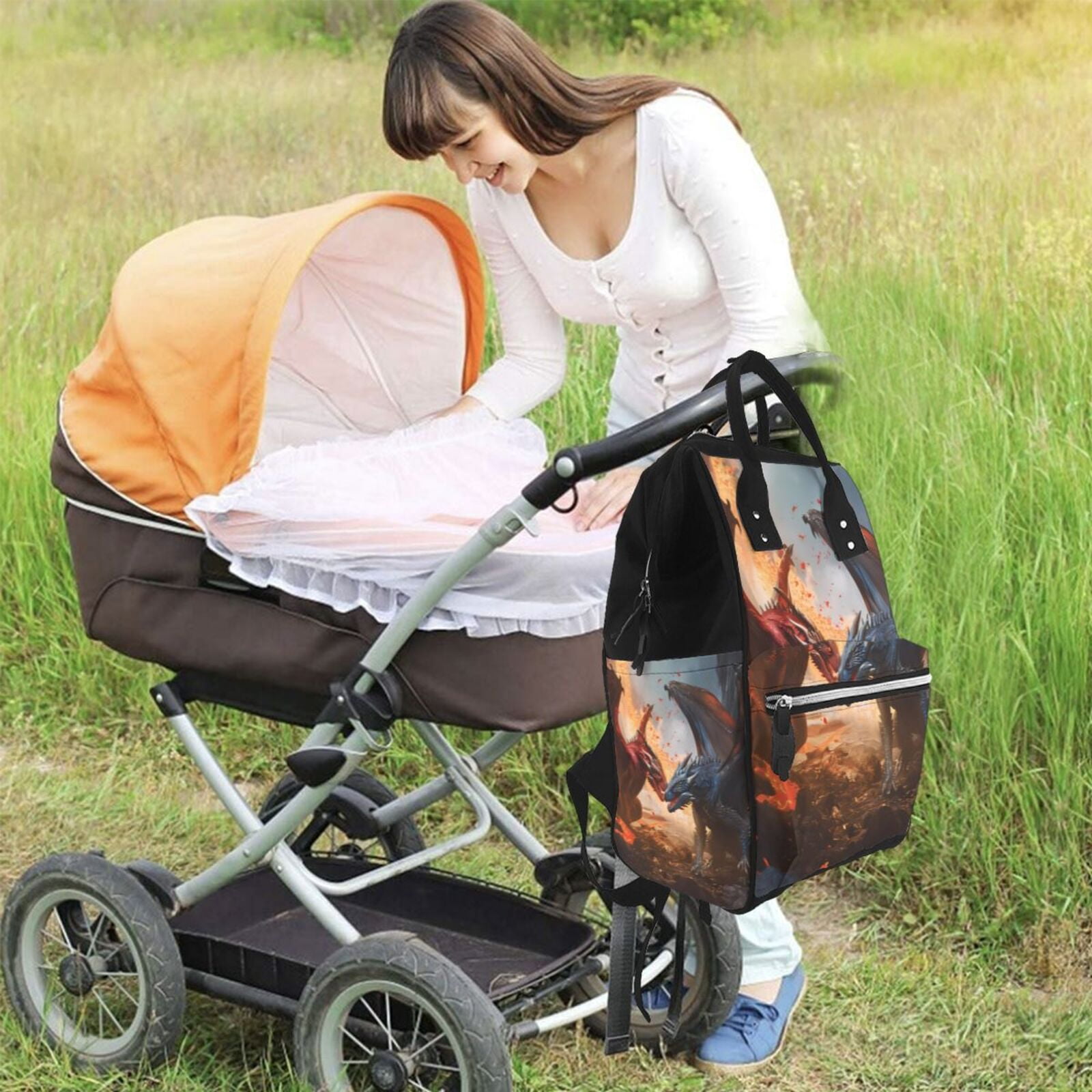 Ratiio Lava Dragon Mummy Backpack - Waterproof Twill Canvas, Large Capacity Diaper Bag with Multiple Pockets and Adjustable Straps