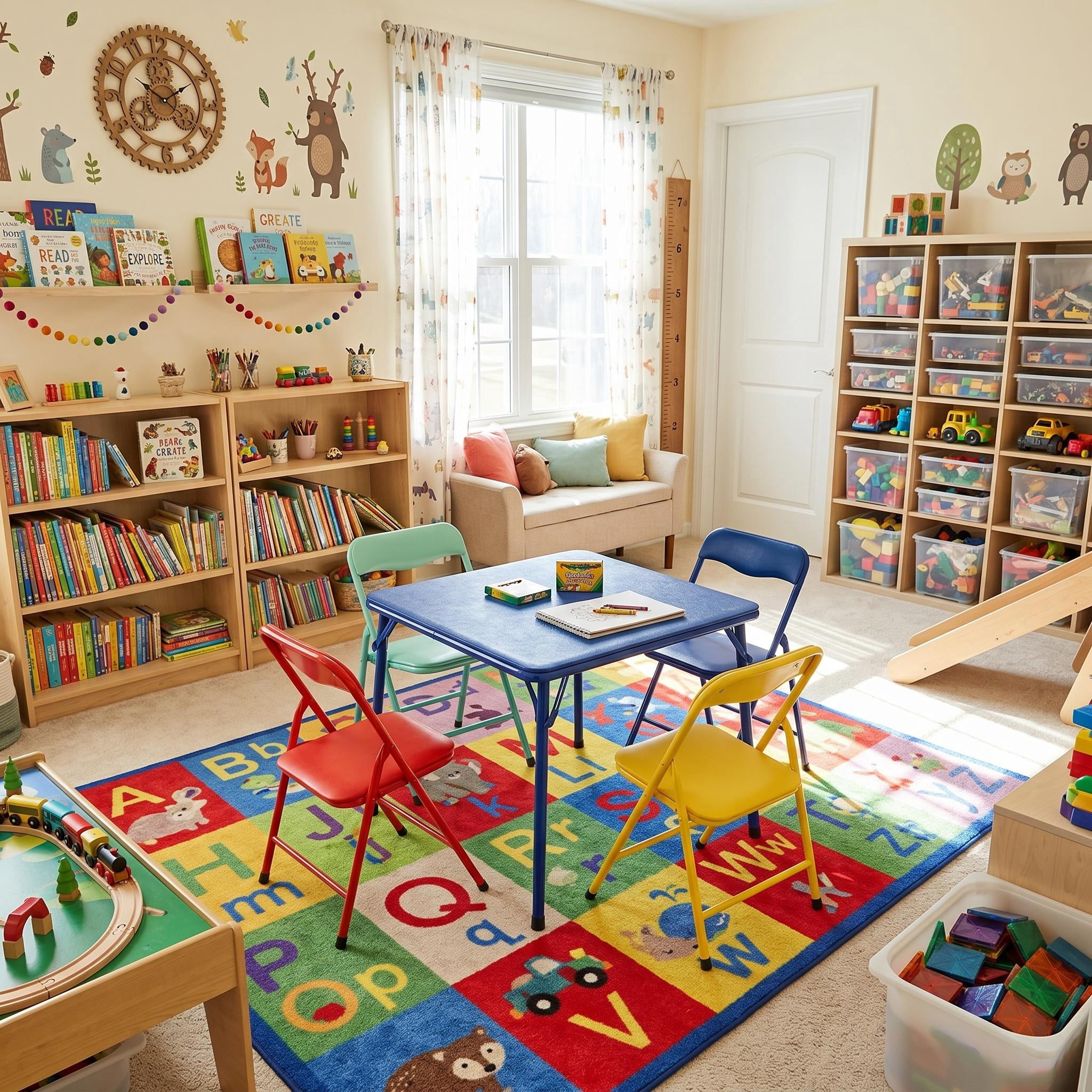Homy Casa 5-Piece Kids Activity Table and Chair Set, Folding Preschool Playroom Furniture for Crafts, Snacks, Learning