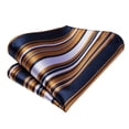 thumbnail image 6 of Hi-Tie Men's Navy Gold and White Striped Silk Tie Set Pocket Square Cufflinks for Wedding, 6 of 6