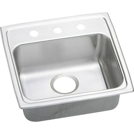 Lustertone 3 Hole - Elkay LRAD1918503 Gourmet Lustertone Stainless Steel Single Bowl Top Mount Sink with 3 Faucet Holes