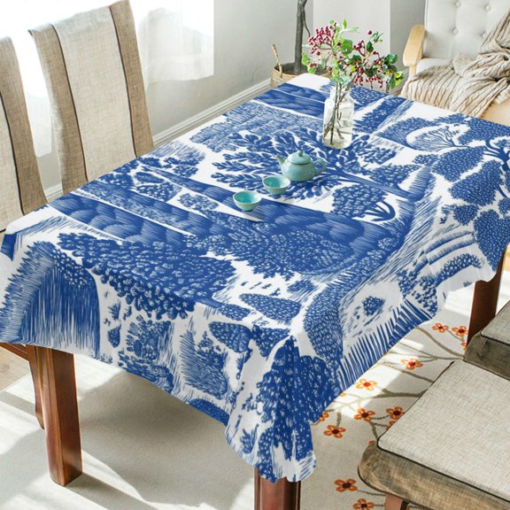 Yayeee Tablecloths 54" x 54" Rectangle Wrinkle Resistant Party Table Cover, Blue Garden Pattern